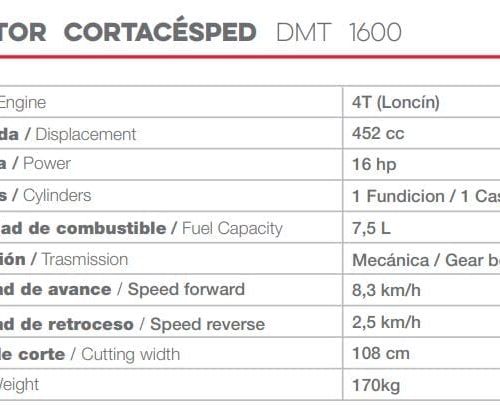 Cortacésped Tractor 16HP 452CC DMT 1600